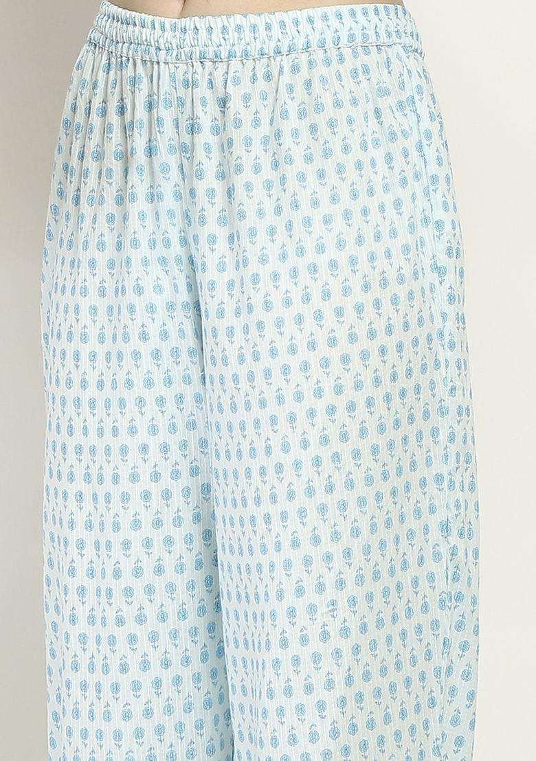 Blue Printed Cotton Kurta Set - Indya