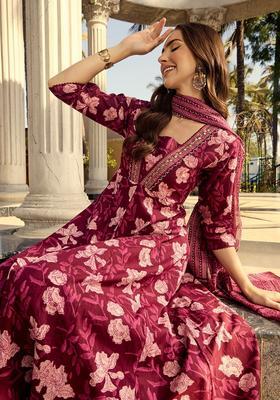 Purple Printed Cotton Kurta Set