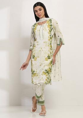 Green Printed Cotton Kurta Set