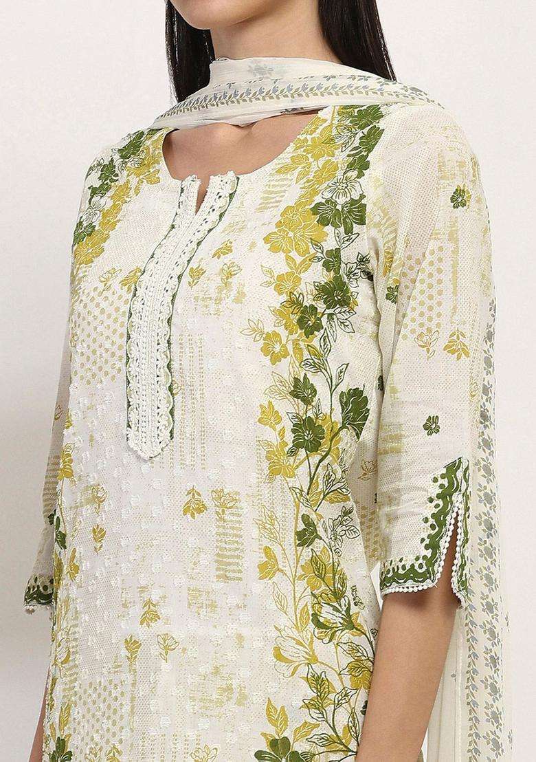 Green Printed Cotton Kurta Set - Indya