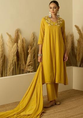 Yellow Yoke Design Cotton Kurta Set