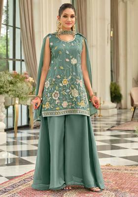 Grey Embroidered Silk Kurta Set