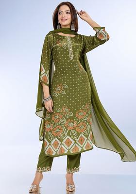 Green Printed Viscose Kurta Set