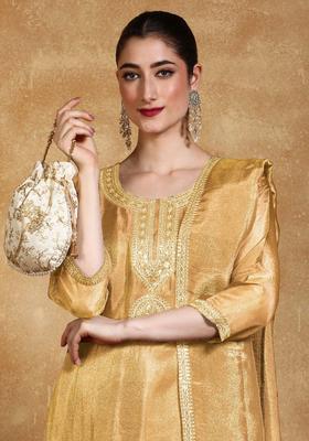 Mustard Yoke Design Silk Blend Kurta Set