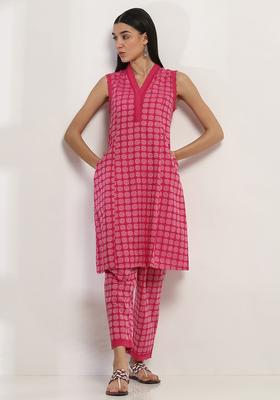 Pink Printed Cotton Kurta Set