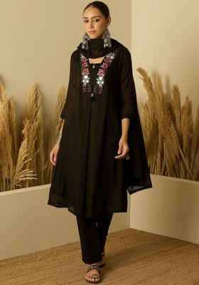 Black Yoke Design Cotton Kurta Set