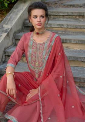 Pink Yoke Design Silk Blend Kurta Set