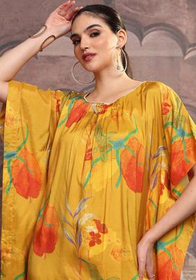 Mustard Printed Viscose Kurta Set