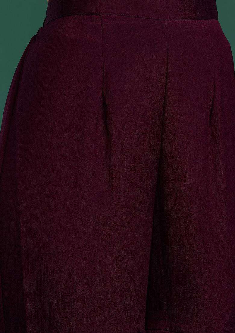 Burgundy Embroidered Silk Sharara Set - Indya
