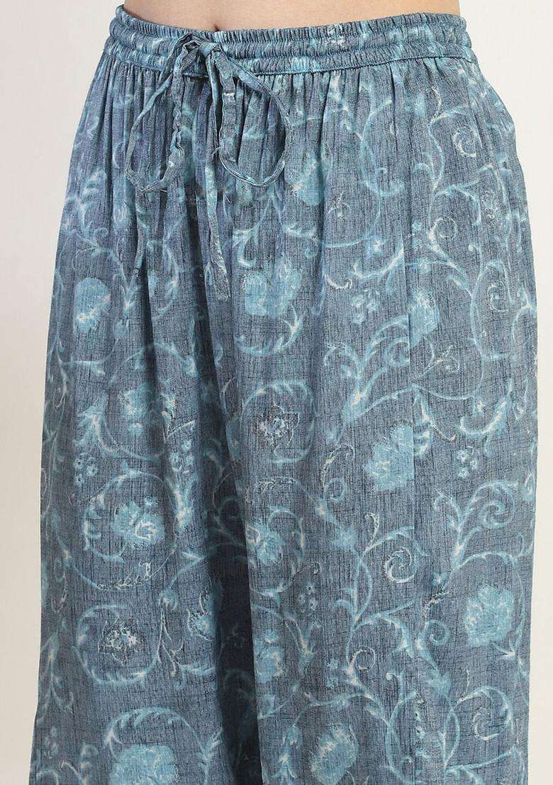 Grey Printed Viscose Kurta Set - Indya