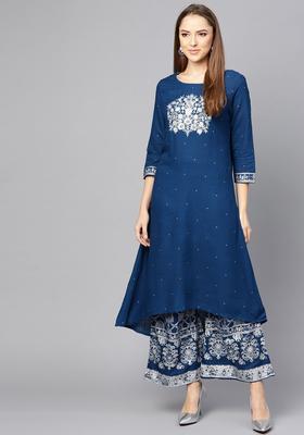 Blue Printed Viscose Kurta Set