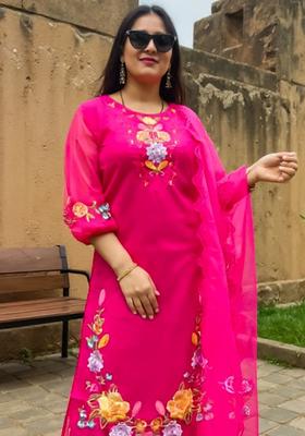 Rose Embroidered Silk Blend Kurta Set