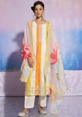 Yellow Printed Cotton Kurta Set