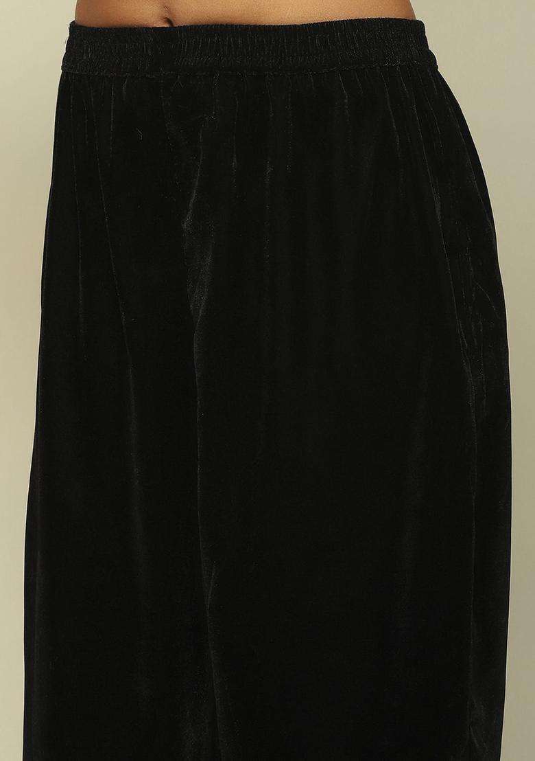 Black Embroidered Polyester Kurta Set - Indya