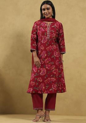 Pink Printed Viscose Kurta Set