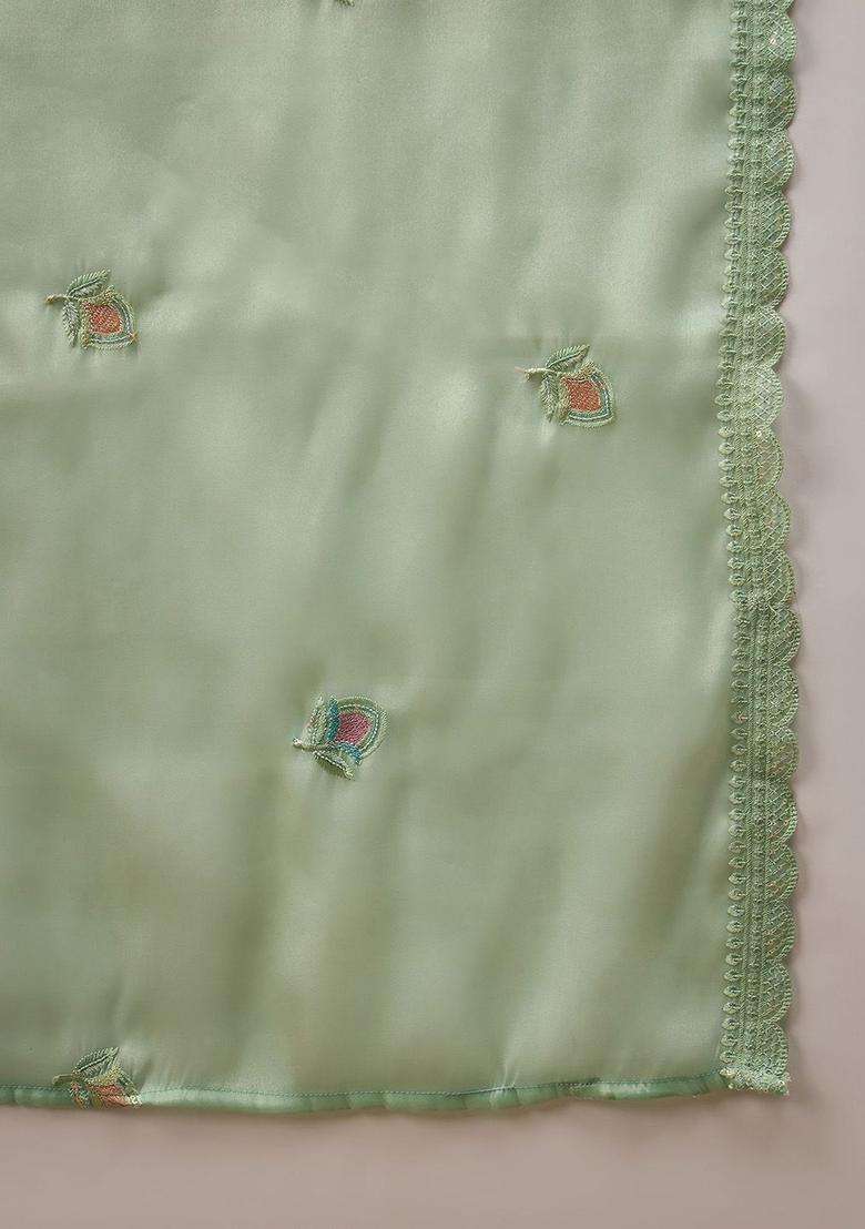 Sea Green Embroidered Silk Blend Kurta Set - Indya