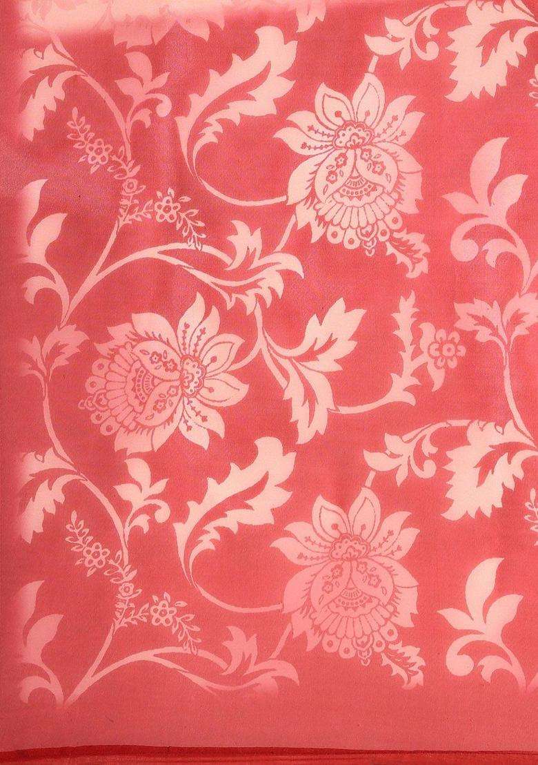 Red Printed Organza Kurta Set - Indya
