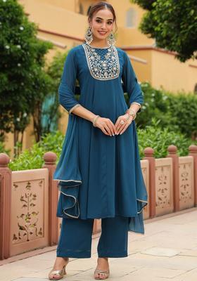Teal Yoke Design Georgette Anarkali Set