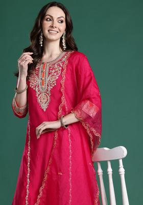 Pink Solid Silk Kurta Set
