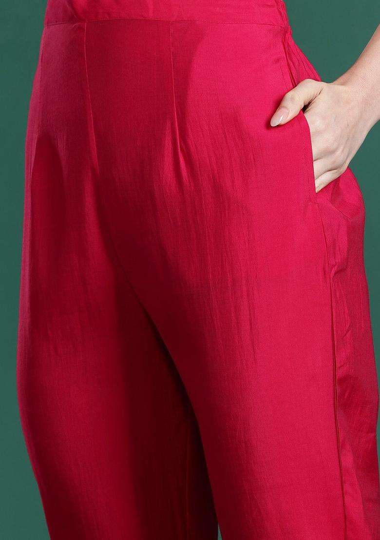 Pink Solid Silk Blend Kurta Set - Indya