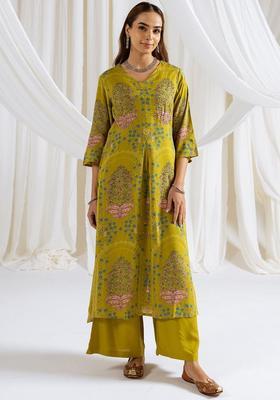 Green Printed Viscose Kurta Set