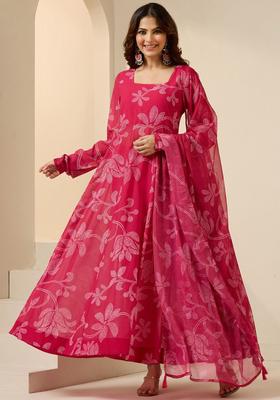 Pink Printed Georgette Kurta Set