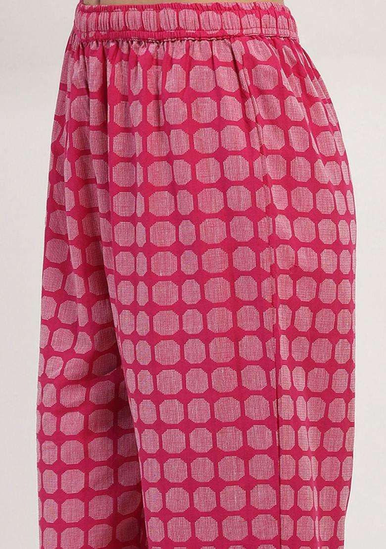 Pink Printed Cotton Kurta Set - Indya