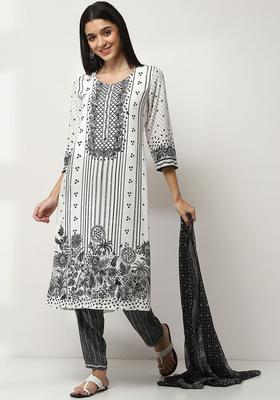 Black Printed Viscose Kurta Set