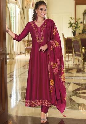 Pink Embroidered Silk Anarkali Set