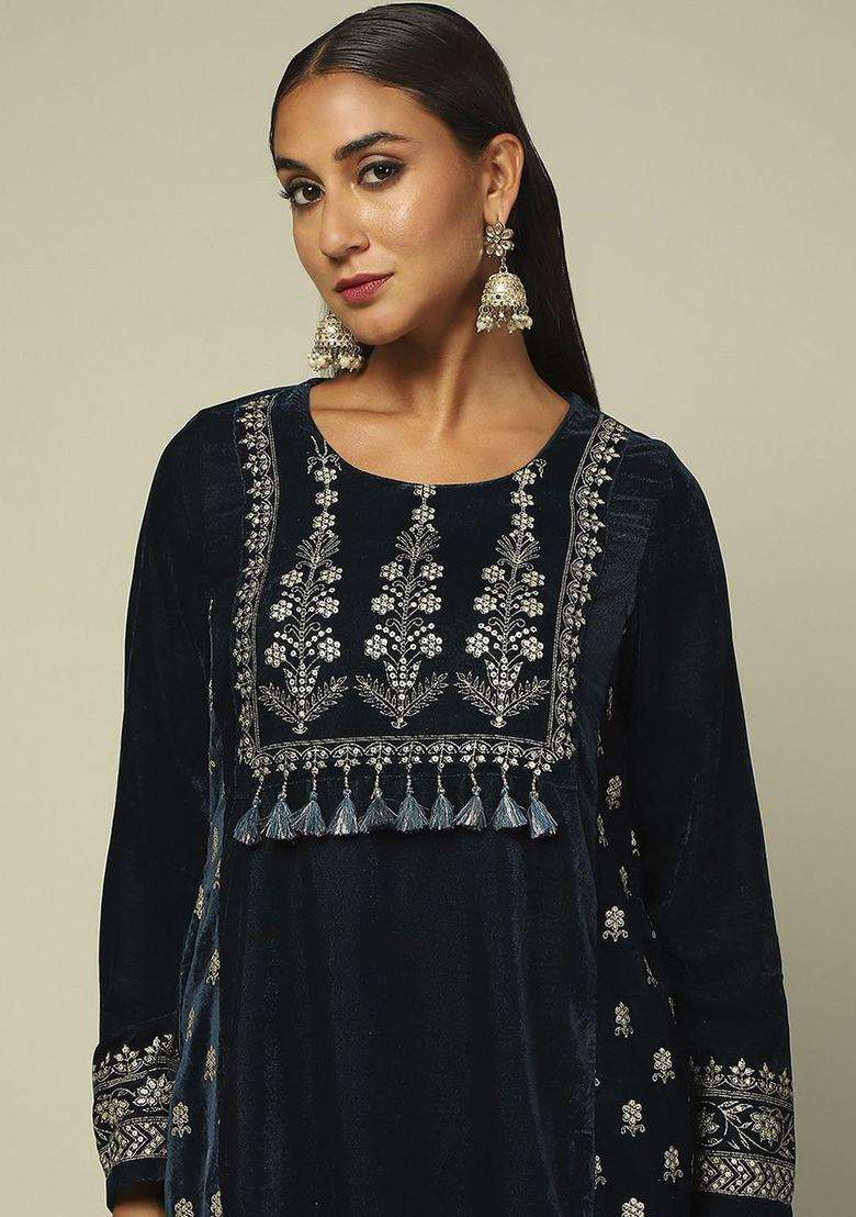 Black Printed Polyester Kurta Set - Indya