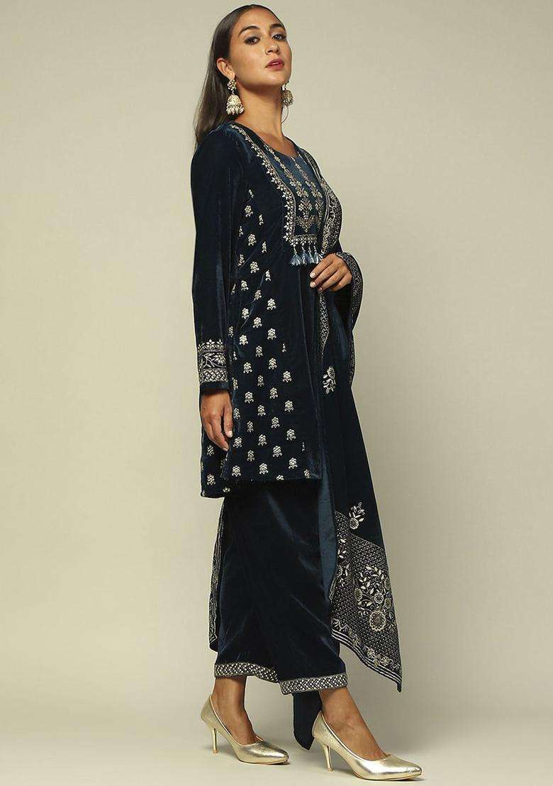 Black Printed Polyester Kurta Set - Indya