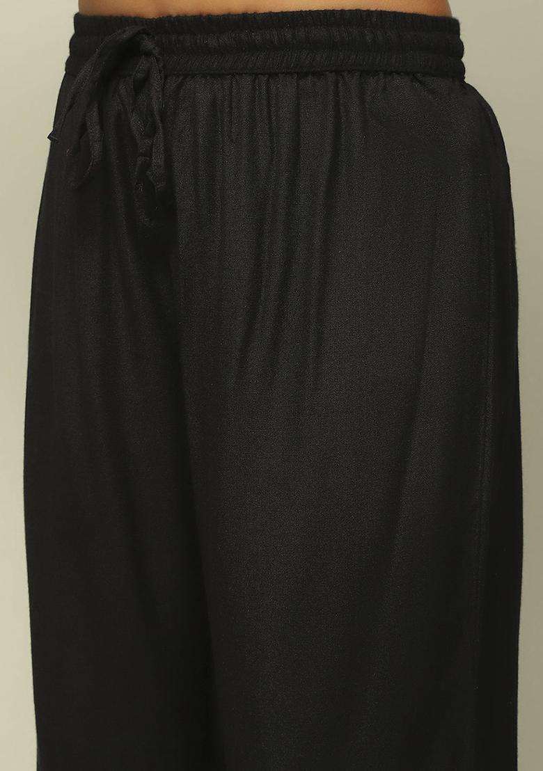 Black Printed Polyester Kurta Set - Indya