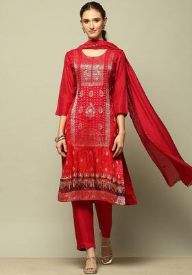 Pink Woven Design Viscose Kurta Set