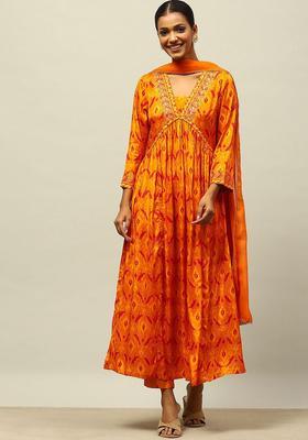 Yellow Printed Viscose Kurta Set