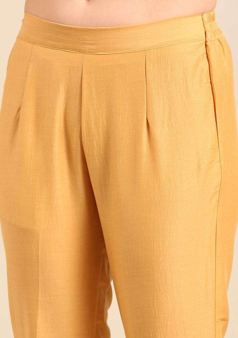 Yellow Solid Cotton Kurta Set - Indya