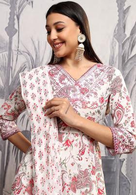 Red Printed Cotton Kurta Set