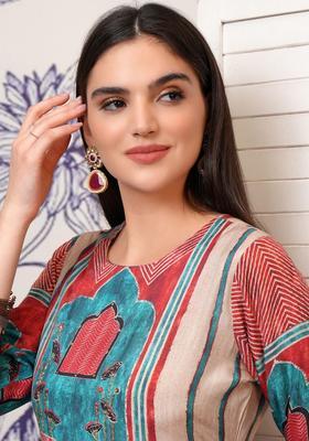Red Printed Viscose Kurta Set