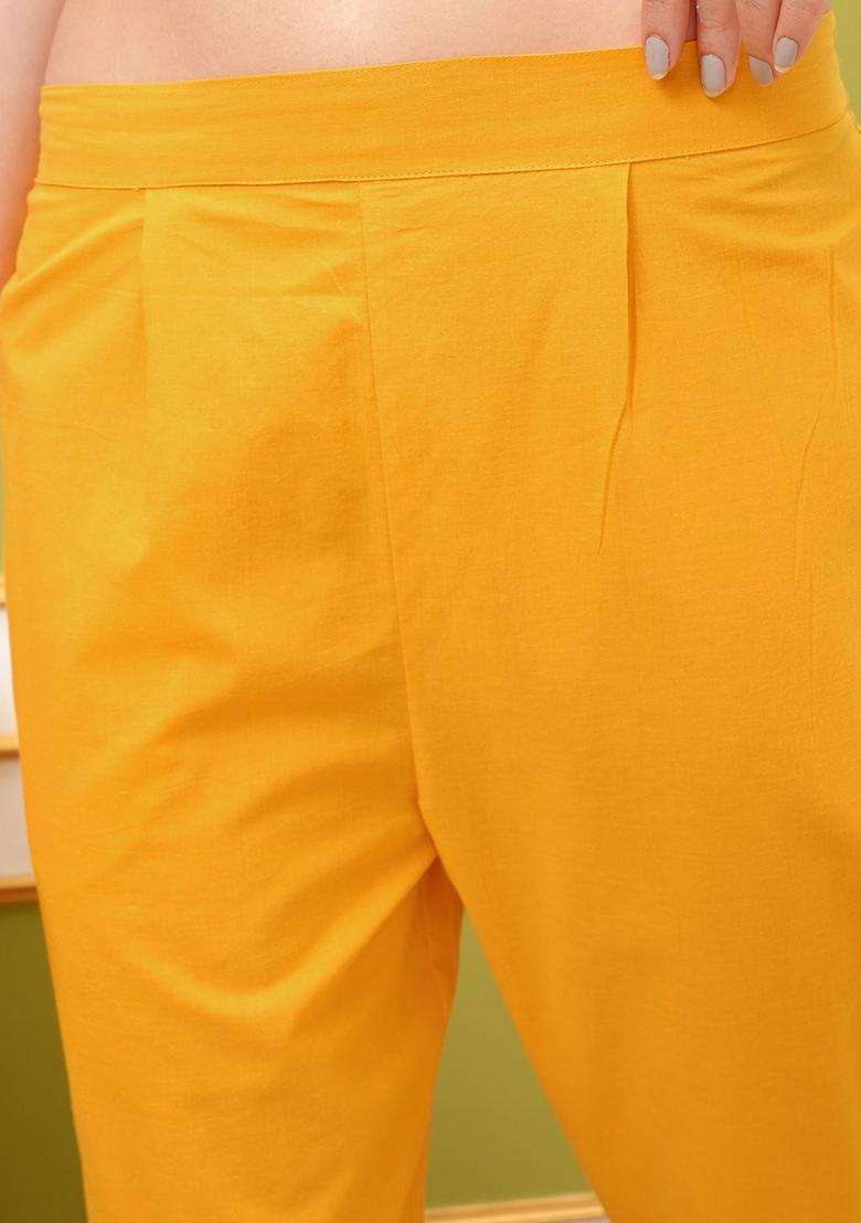 Yellow Printed Cotton Kurta Set - Indya