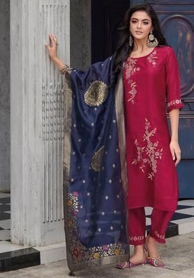 Red Embroidered Silk Kurta Set