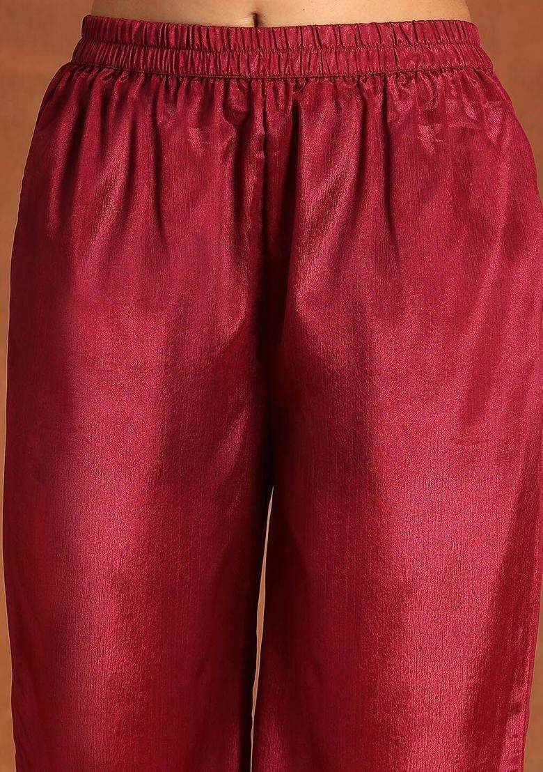Maroon Printed Silk Blend Kurta Set - Indya