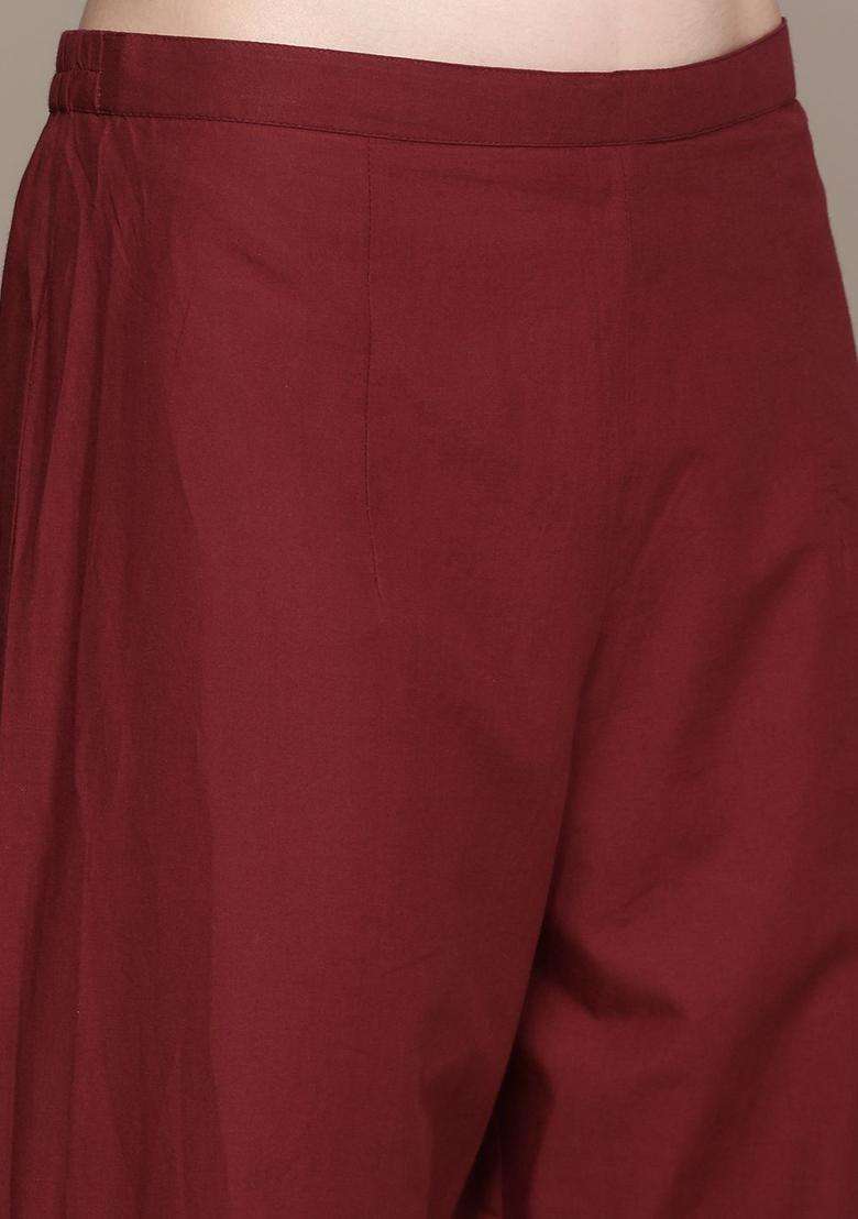 Maroon Printed Cotton Kurta Set - Indya