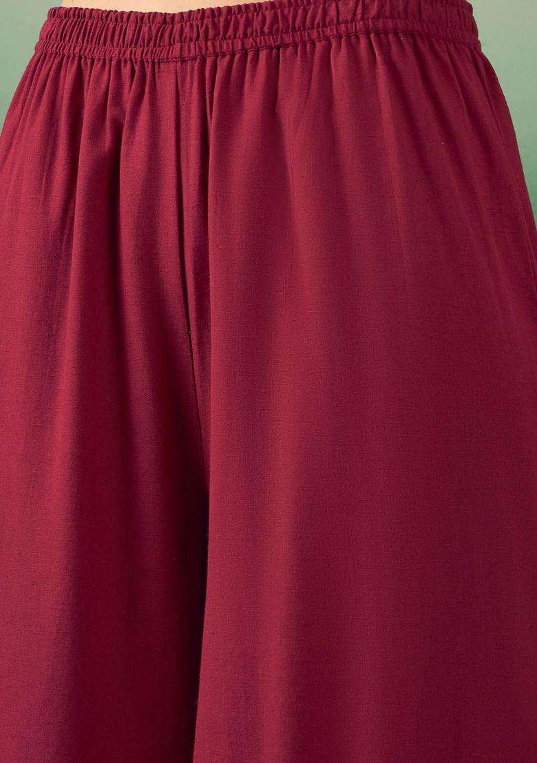 Burgundy Solid Cotton Kurta Set - Indya