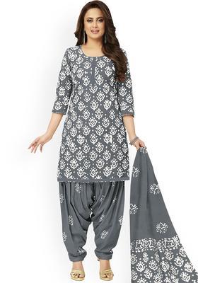Grey Printed Cotton Kurta Set