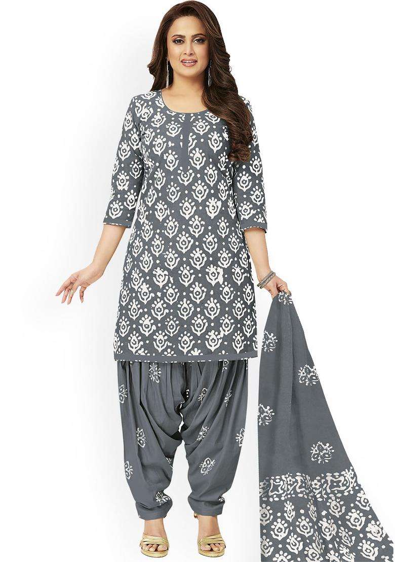 Grey Printed Cotton Kurta Set - Indya