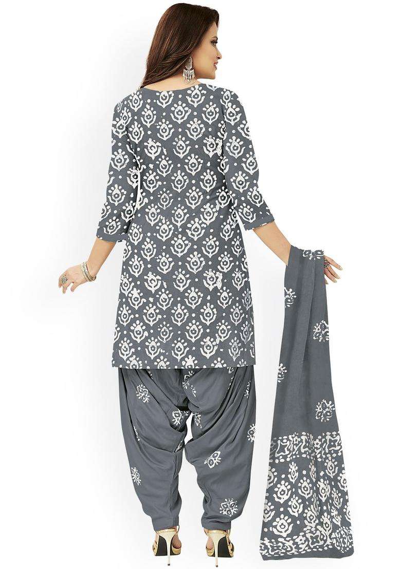 Grey Printed Cotton Kurta Set - Indya
