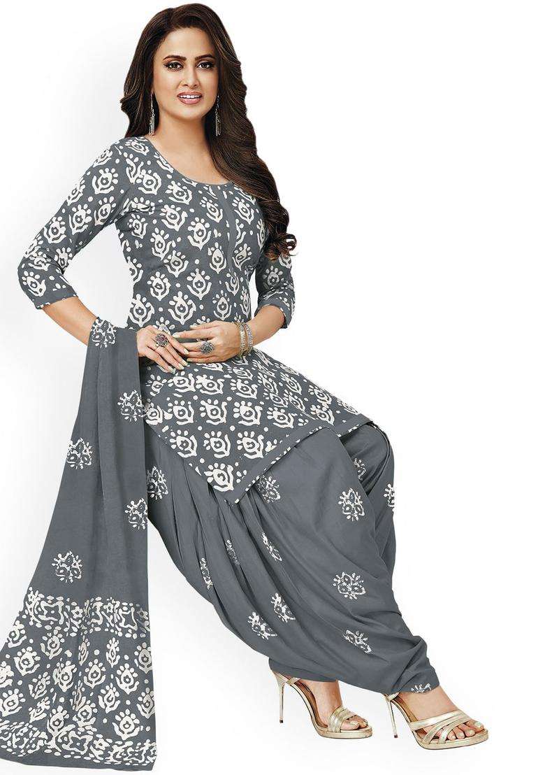 Grey Printed Cotton Kurta Set - Indya