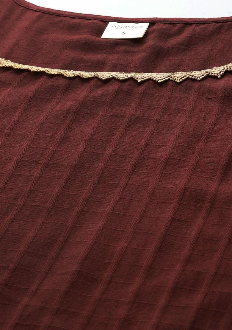 Maroon Printed Cotton Straight Kurta Sets - Indya