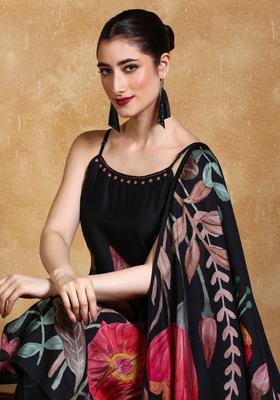 Black Printed Silk Straight Kurta Sets