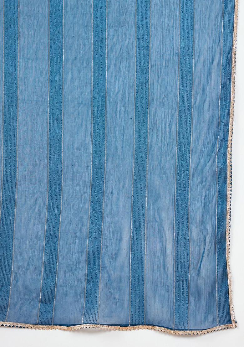 Blue Printed Silk Straight Kurta Sets - Indya