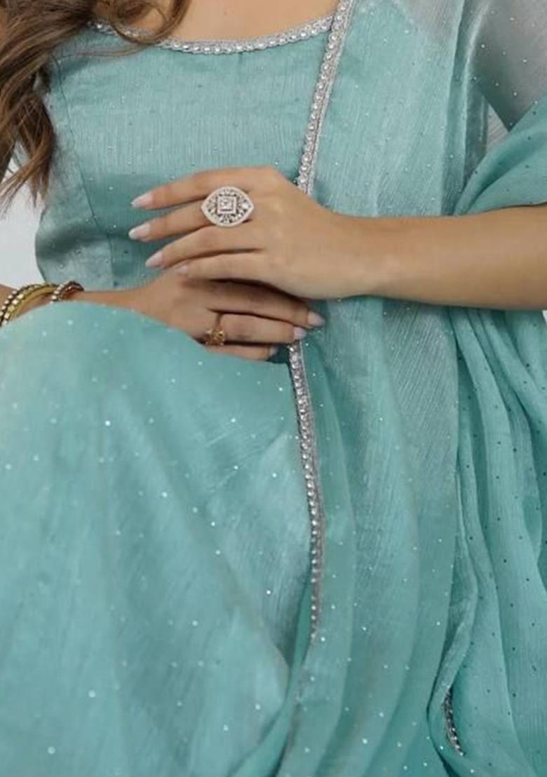 Blue Embroidered Silk Anarkali Sets - Indya